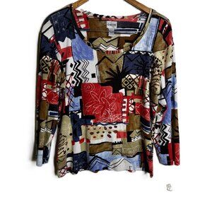 Chico’s Size 3 XL Abstract Geometric Print Long Sleeve Cotton Top